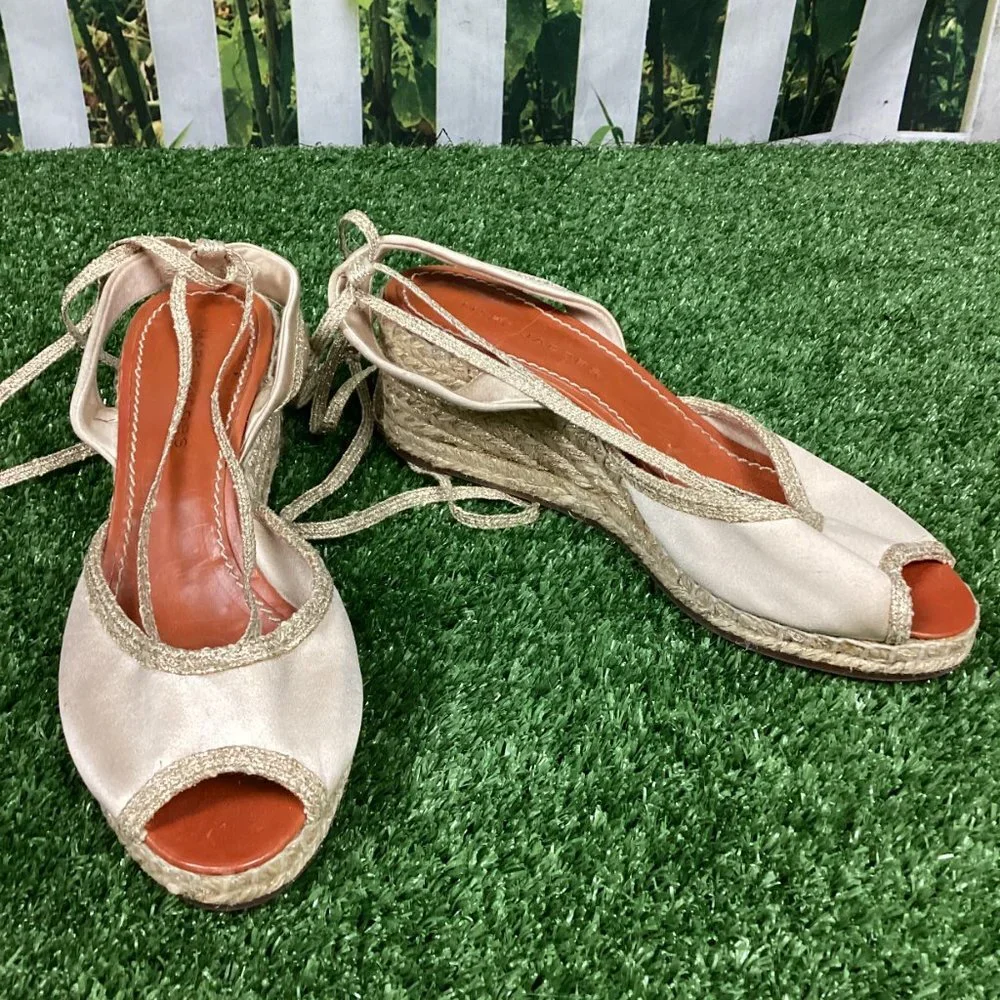 MARC JACOBS Gold Wedge Espadrille Ankle Strap Sandals 40